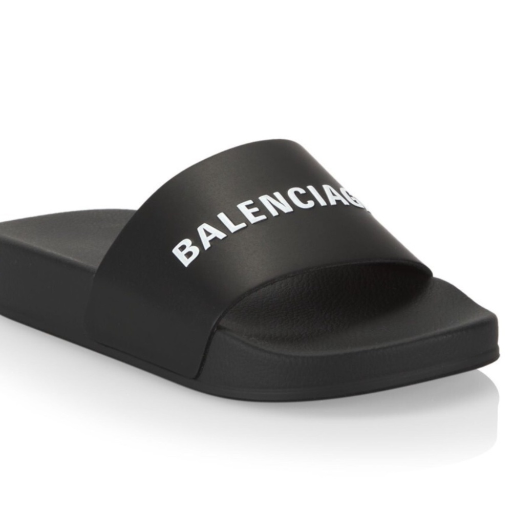 BALENCIAGA MEN'S POOL SLIDE SANDAL IN BLACK/WHITE SIZE 44